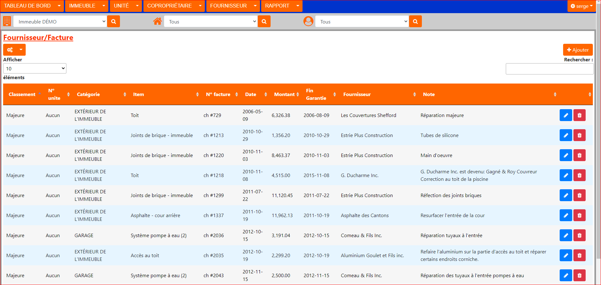 Facture des fournisseurs